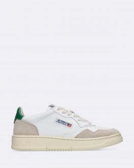 White Leather and Suede Medalist Low Sneakers