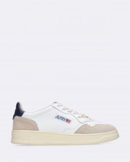 White and Blue Suede Medalist Low Sneakers