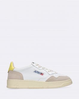 White and Yellow Suede Medalist Low Sneakers
