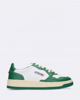 White and Green Leather Medalist Low Sneakers