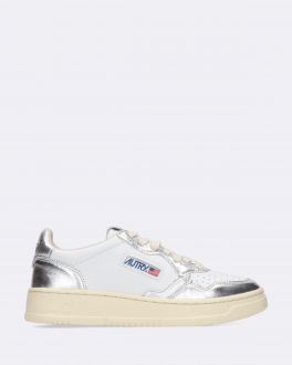 White and Silver Leather Medalist Low Sneakers