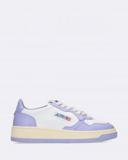 White and Lilac Leather Medalist Low Sneakers