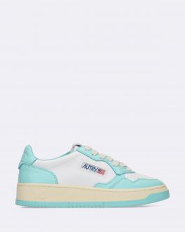 White and Baby Blue Leather Medalist Low Sneakers