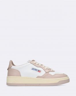 White and Pink Leather Medalist Low Sneakers