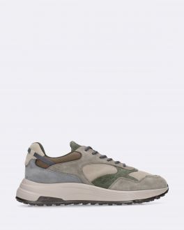 Leather and Mesh Green and Beige Sneakers Hyperlight