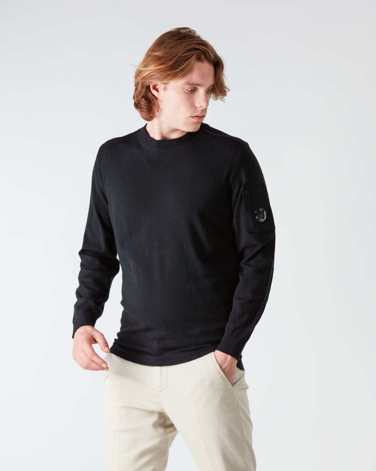 Black Merino Wool Crewneck Sweater