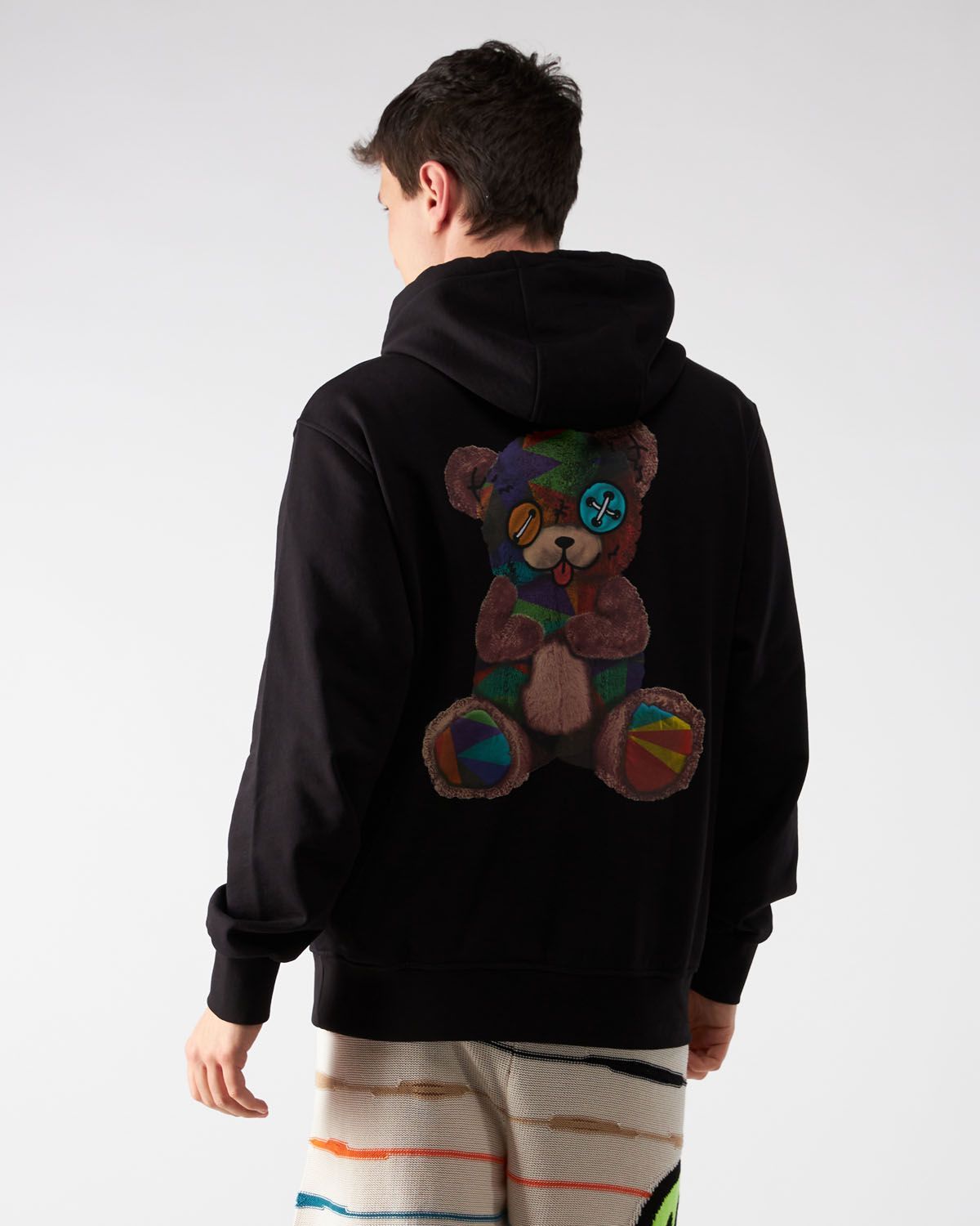 Black Hooded Sweatshirt with Bear Print