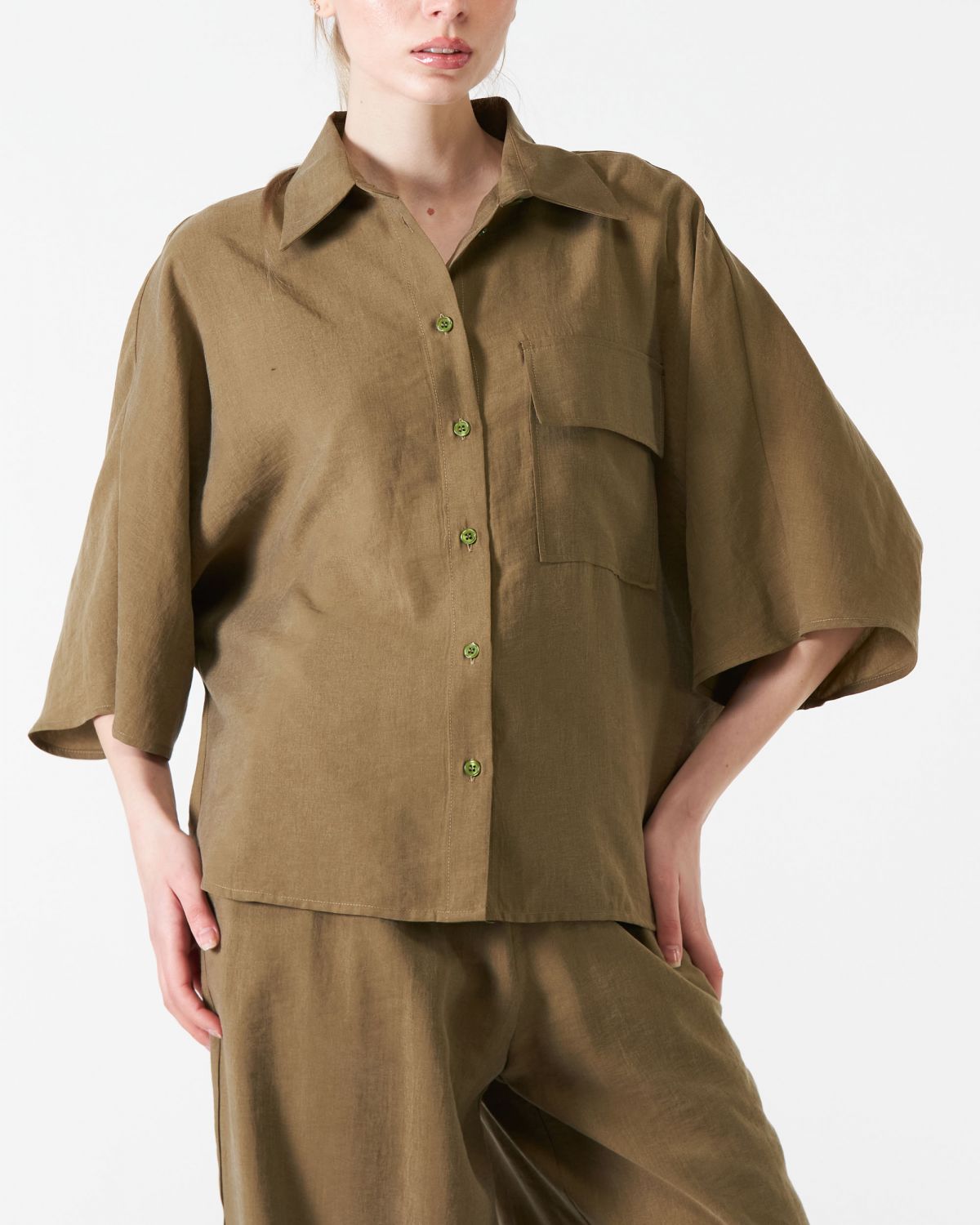 Camicia Kimono Haveone di colore verde militare