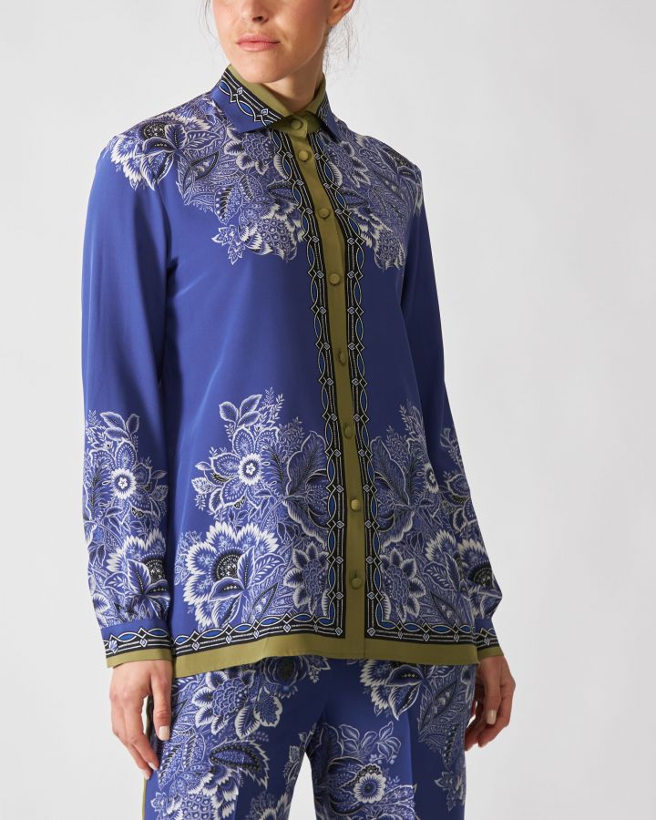 Camicia Blu con Fantasia Floreale