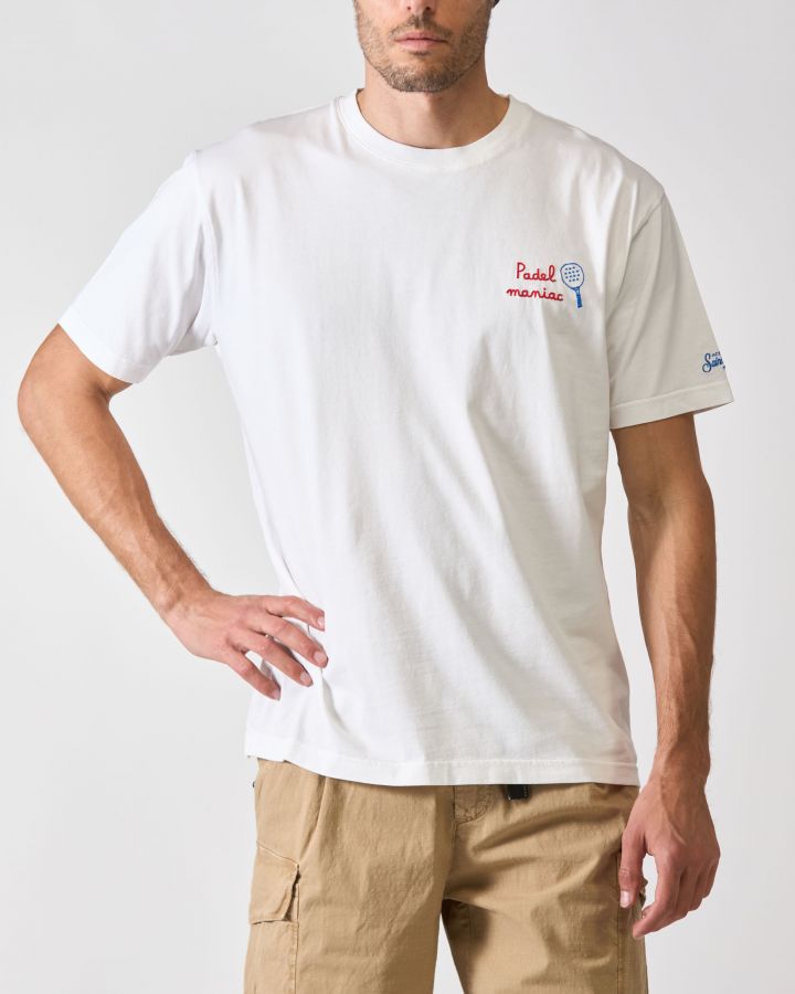 T-Shirt Padel Mania di colore bianco