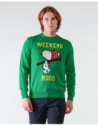 Snoopy Weekend Mood Ski Green Crewneck Sweater